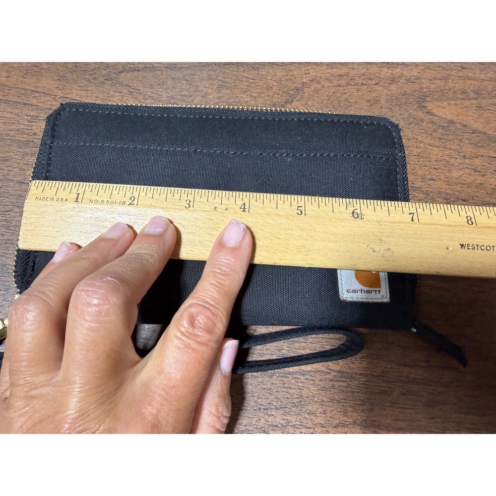 Carhartt Black Canvas Zip-Around Wristlet Wallet Organizer ID Window Gold Zip - Picture 9 of 9